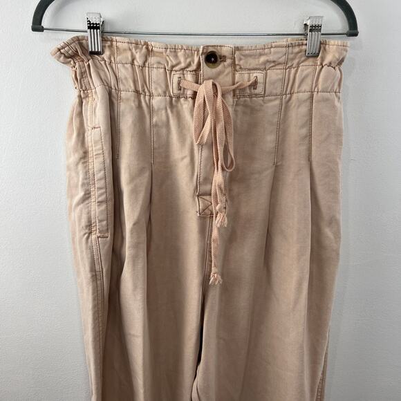 Free People Beige Paperbag High Waist Drawstring Cropped Pants Casual Relaxed S - Picture 3 of 8